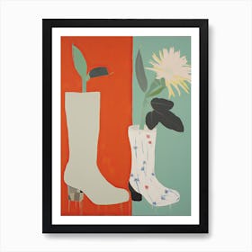 Painting Of Cowboy Boots With Flowers, Pop Art Style 3 Art Print