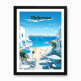 Mykonos Greece Summer Vacation Travel Art Illustration Art Print