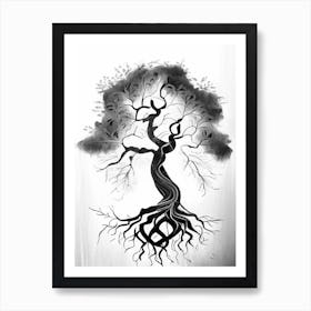 Tree Of Life Symbol 2, Black And White Painting Art Print