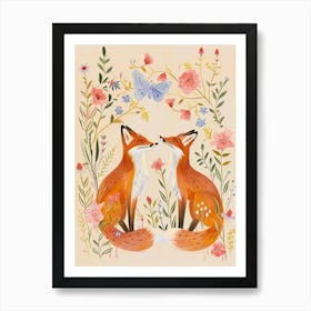 Folksy Floral Animal Drawing Fox 5 Art Print