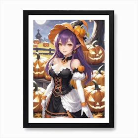 Sexy Girl With Pumpkin Halloween Painting (6) Art Print