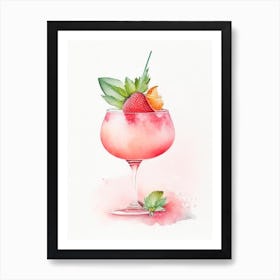 Strawberry Paloma, Cocktail, Drink Pastel Watercolour Art Print