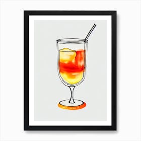 Lynchburg Lemonade 2 Minimal Line Drawing & Watercolour Cocktail Poster Art Print