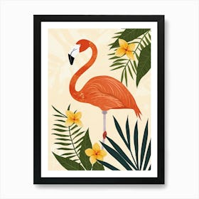 Jamess Flamingo And Frangipani Minimalist Illustration 2 Art Print