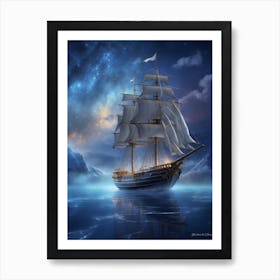 Ship In The Night Sky Art Print