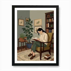 Woman Reading In The Library Art Print