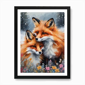 Foxes in Love in Winter Art Print