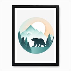 Minimalist bear on the mountain Art Print