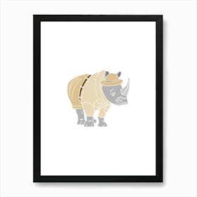 Rhinoceros In Safari Ranger Uniform, Fun Safari Animal Print, Portrait Art Print