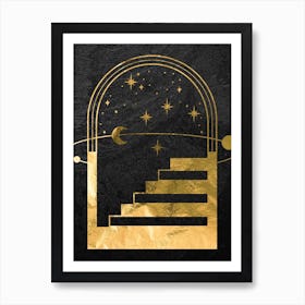 Mystical Gold Moon: Solar system Art Print