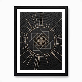 Geometric Glyph Symbol in Gold with Radial Array Lines on Dark Gray n.0111 Art Print