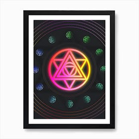 Neon Geometric Glyph in Pink and Yellow Circle Array on Black n.0133 Art Print