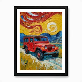 Old Red Car In The Field Art Print