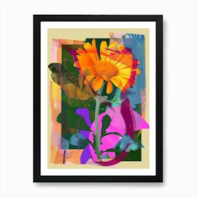 Calendula 1 Neon Flower Collage Art Print