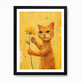 Cat With A Flower Art Print