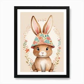 Floral Cute Baby Rabbit Bunny Nursery (4) Art Print