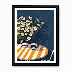 Daises Flowers On A Table   Contemporary Illustration 2 Art Print