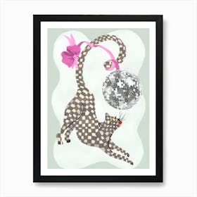 Cat With Disco Ball Art Print