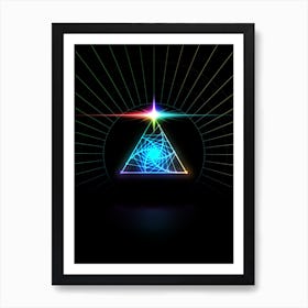 Neon Geometric Glyph in Candy Blue and Pink with Rainbow Sparkle on Black n.0048 Art Print