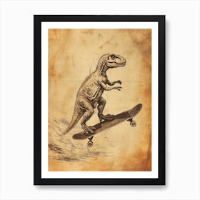 Vintage Maiasaura Dinosaur On A Skateboard 3 Art Print