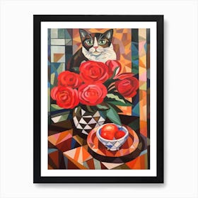 Peony With A Cat 3 Cubism Picasso Style Art Print