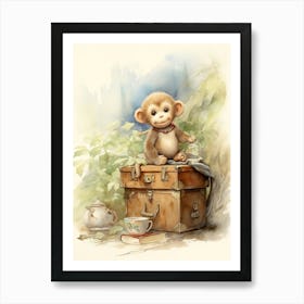 Monkey Painting Traveling Watercolour 4 Art Print