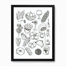 Veggies Black And White Line Art Art Print