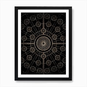 Geometric Glyph Radial Array in Glitter Gold on Black n.0254 Art Print