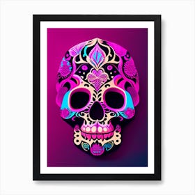 Skull With Psychedelic Patterns 2 Pink Mexican Art Print