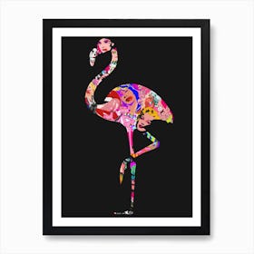Graffiti Flamingo Black 1 Art Print
