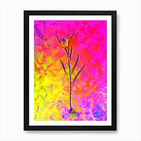 Chess Flower Botanical in Acid Neon Pink Green and Blue n.0234 Art Print