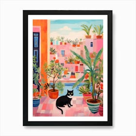 Cat with Plants. Gouache Painting Art Print