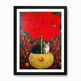 Amaryllis With A Cat 4 Art Nouveau Klimt Style Art Print