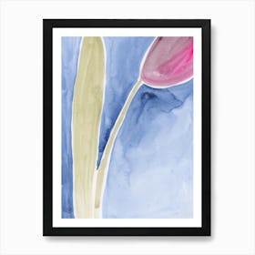 Tulip On Blue 3 - floral watercolor blue green magenta Art Print