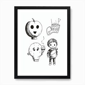 Halloween Black And White Line Art 2 Art Print