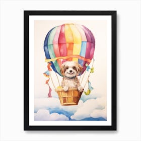 Baby Dog 3 In A Hot Air Balloon Art Print