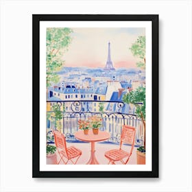 Paris Balcony Eiffel Tower View Watercolor Art Print