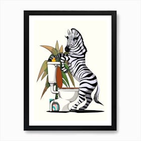 Zebra Using The Toilet Art Print