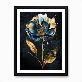Elegant Blue And Gold Flower Art Print