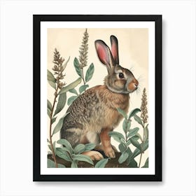 American Sable Black Blockprint Rabbit Illustration 4 Art Print