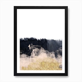 Dark Blue Baby Pink And Gold Brush Strokes Art Print