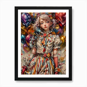 Clown Girl With Balloons Art Print