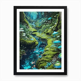 Little mushroom river Art Print