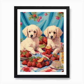 Puppies Picnic Kitsch 2 Art Print
