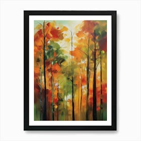 Abstract Autumn Forest،
Inspired by a stroll through an autumn forest, this abstract painting is a beautiful depiction of tall, slender trees with leaves in various stages of color change..3 Art Print