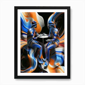Abstract, two people having a drink, "Warp Stop Off" Art Print