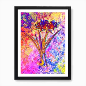 Golden Hurricane Lily Botanical in Acid Neon Pink Green and Blue n.0282 Art Print