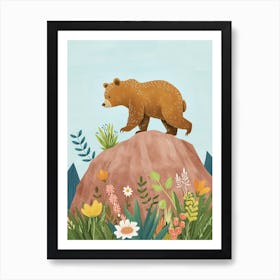 Brown Bear Walking On A Mountrain Storybook Illustration 4 Art Print