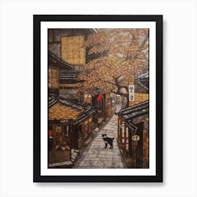 Painting Of Tokyo With A Cat In The Style Of Gustav Klimt 2 Art Print