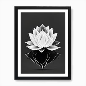 Blooming Lotus Flower In Lake Black And White Geometric 2 Art Print